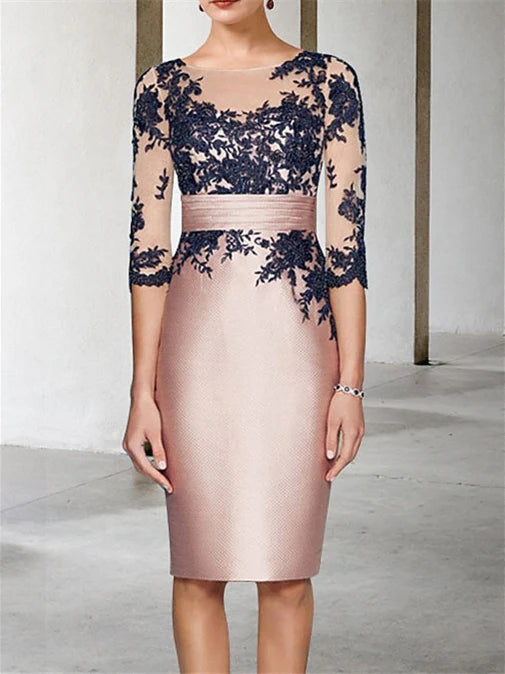 Formal Women's Dresses Two Piece Sheath/Column 3/4 Sleeve knee-Length Mother of the Bride Dresses with Appliques Color Block Prom Dresses Stores